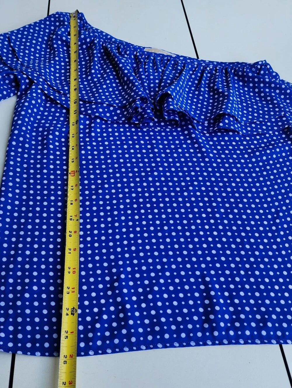 Michael Kors Royal Blue White Dots Ruffle One Shoulder Top Blouse Sz S - Picture 8 of 12
